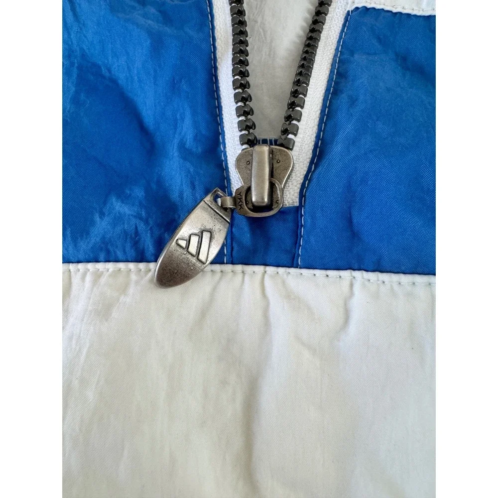 Vintage‎ Adidas Anorak Windbreaker Jacket Medium Tall White Blue Half Zip Hood